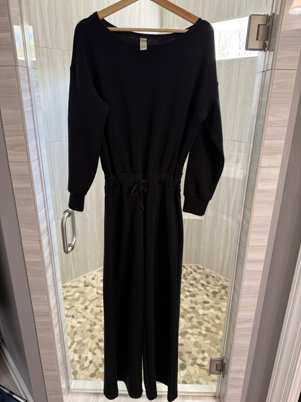 SPANX AirEssentials Black Long-Sleeve Drawstring Waist Jumpsuit